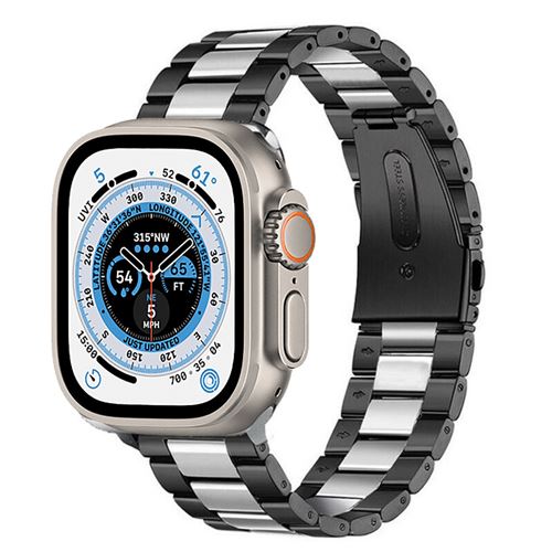 Strap-it Bracelet acier - compatible pour Apple Watch Ultra (noir/argent)